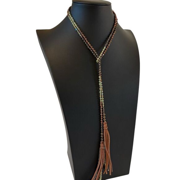 Elegant & Versatile Beaded Extra Long Tassel Necklace - Picture 2 of 5